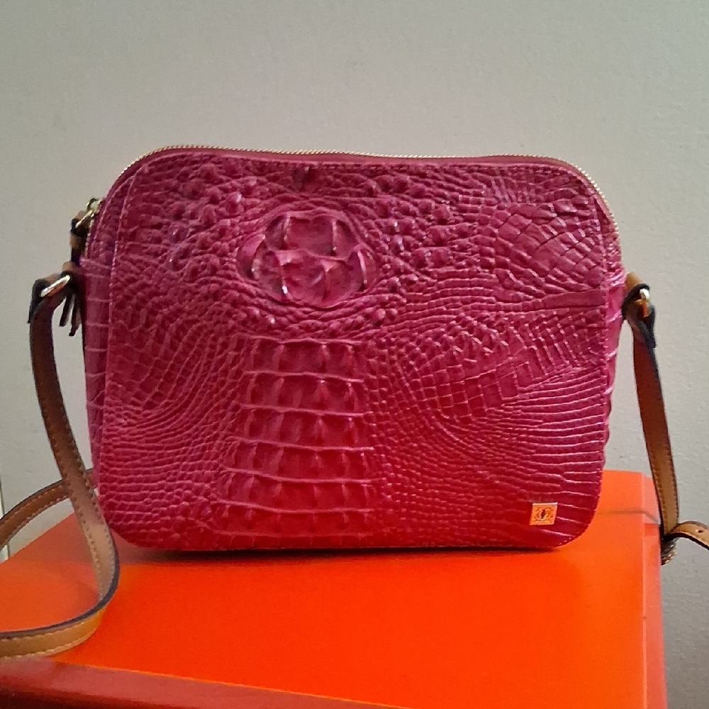Pink Crocodile Embossed Crossbody Bag